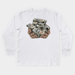 HOLDING PILE OF MONEY Kids Long Sleeve T-Shirt